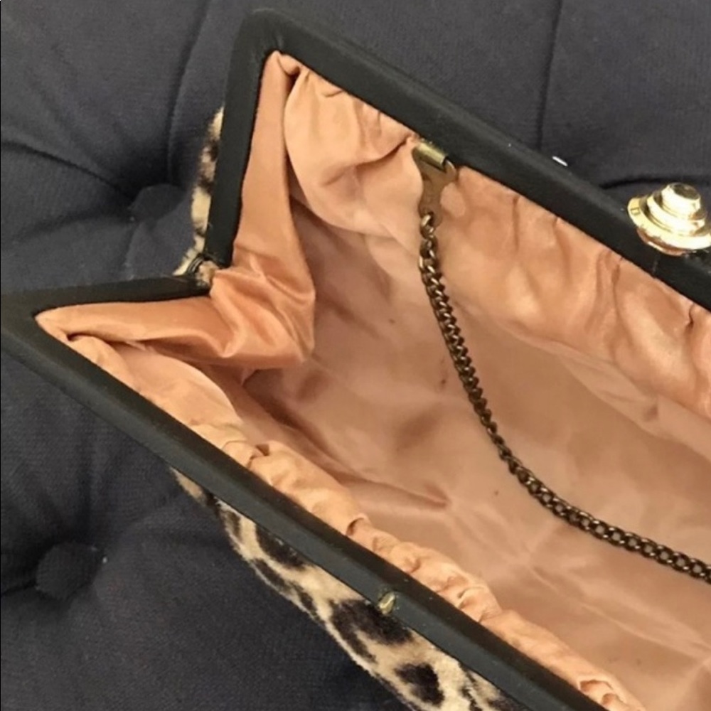 Vintage frame top handle Purse Bag leopard cheetah animal print faux fur - Picture 6 of 15